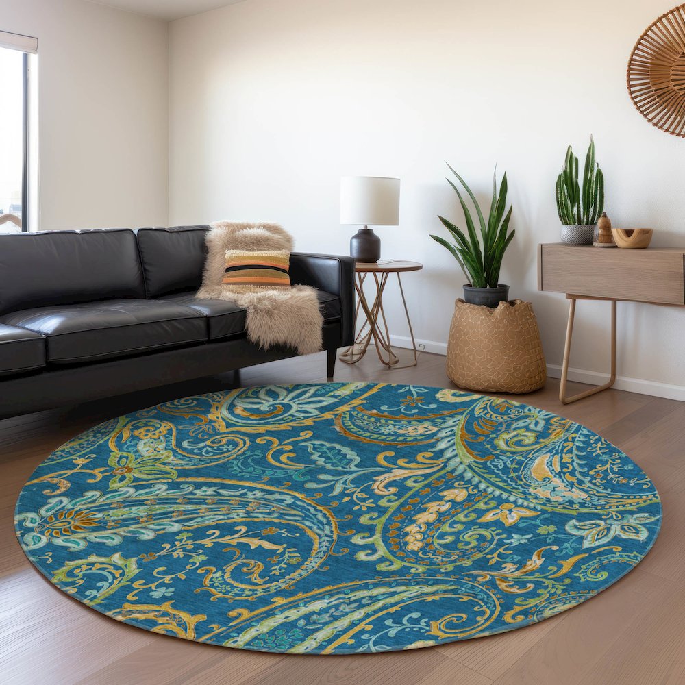 Premium Machine Washable Mayfield  Navy 8' x 8' Round Rug. Picture 5