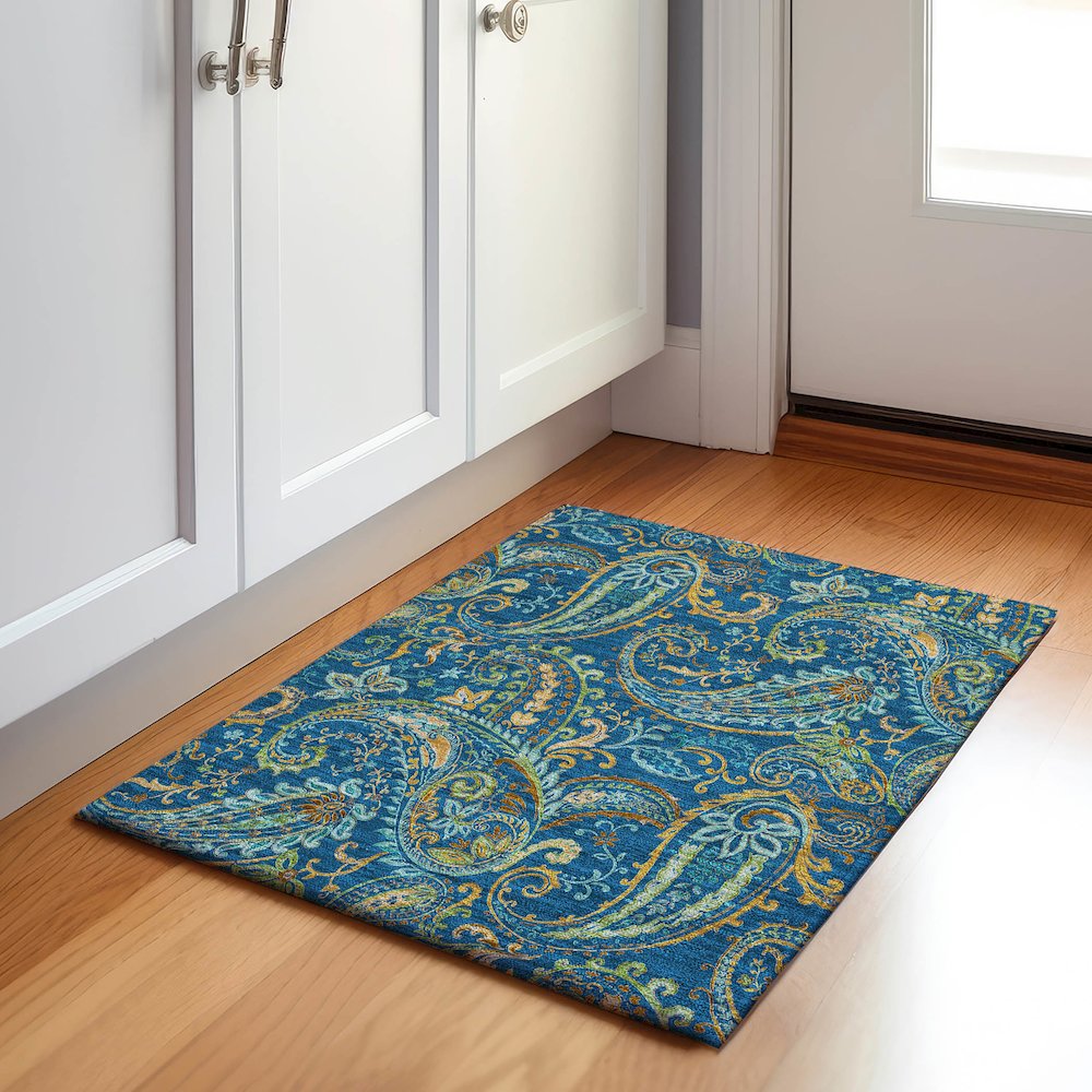 Premium Machine Washable Mayfield  Navy 1'8" x 2'6" Rug. Picture 5