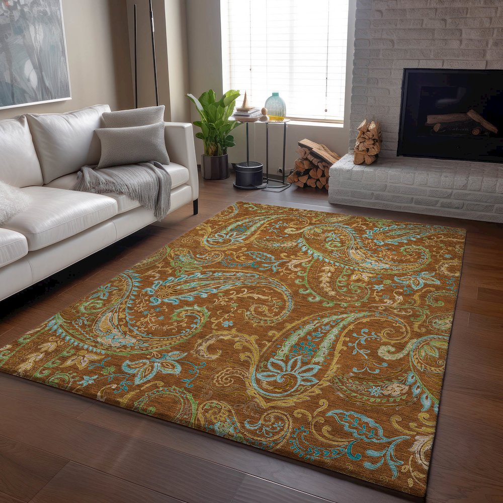 Premium Machine Washable Mayfield  Paprika 2'6" x 3'10" Rug. Picture 6