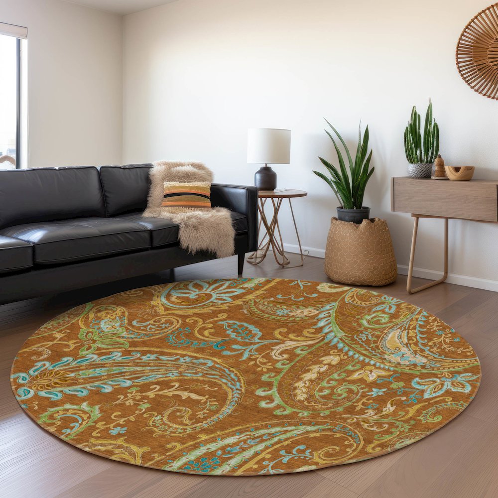 Premium Machine Washable Mayfield  Paprika 8' x 8' Round Rug. Picture 5