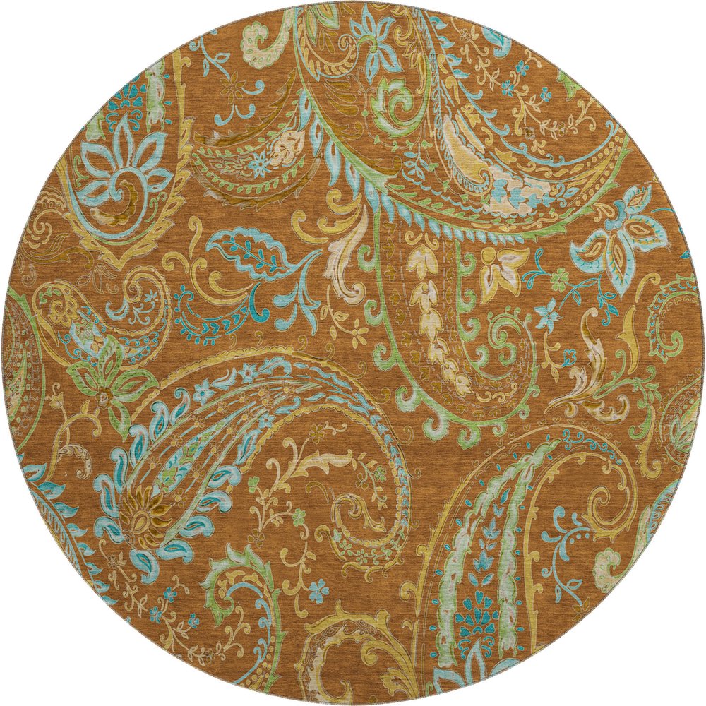 Premium Machine Washable Mayfield  Paprika 8' x 8' Round Rug. Picture 1