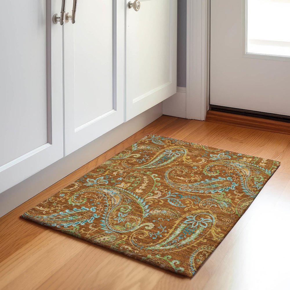 Premium Machine Washable Mayfield  Paprika 1'8" x 2'6" Rug. Picture 5