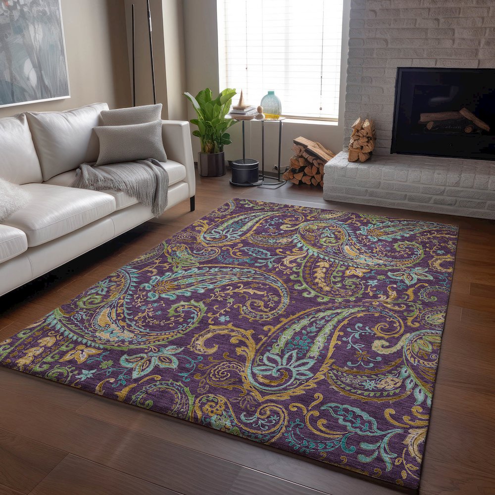 Premium Machine Washable Mayfield  Purple 2'6" x 3'10" Rug. Picture 6