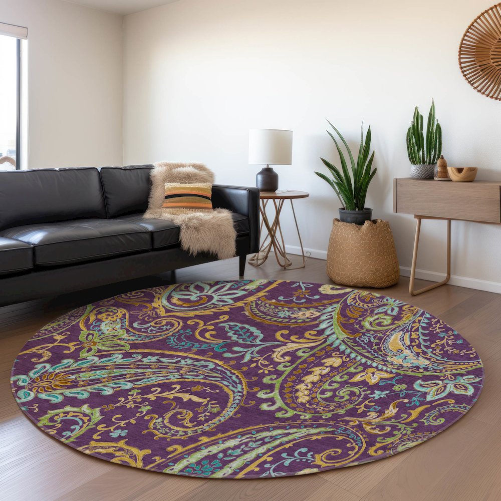 Premium Machine Washable Mayfield  Purple 8' x 8' Round Rug. Picture 5