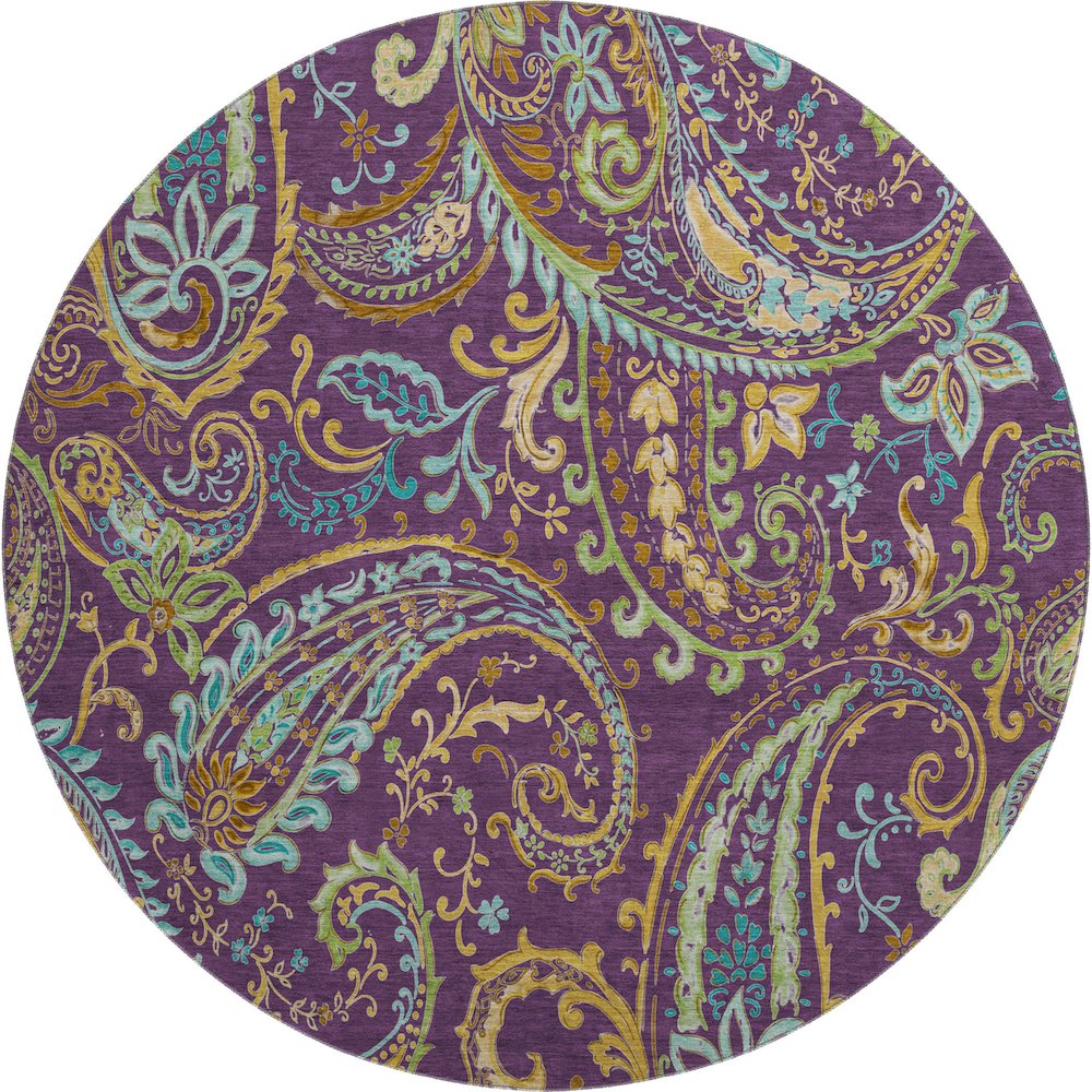 Premium Machine Washable Mayfield  Purple 8' x 8' Round Rug. Picture 1