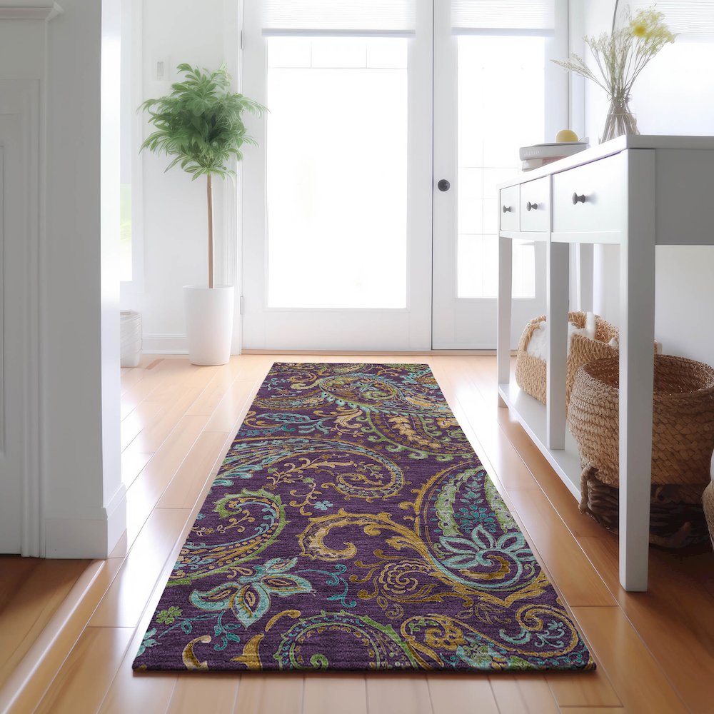 Premium Machine Washable Mayfield  Purple 2'3" x 7'6" Runner Rug. Picture 5