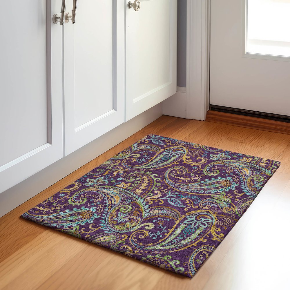 Premium Machine Washable Mayfield  Purple 1'8" x 2'6" Rug. Picture 5