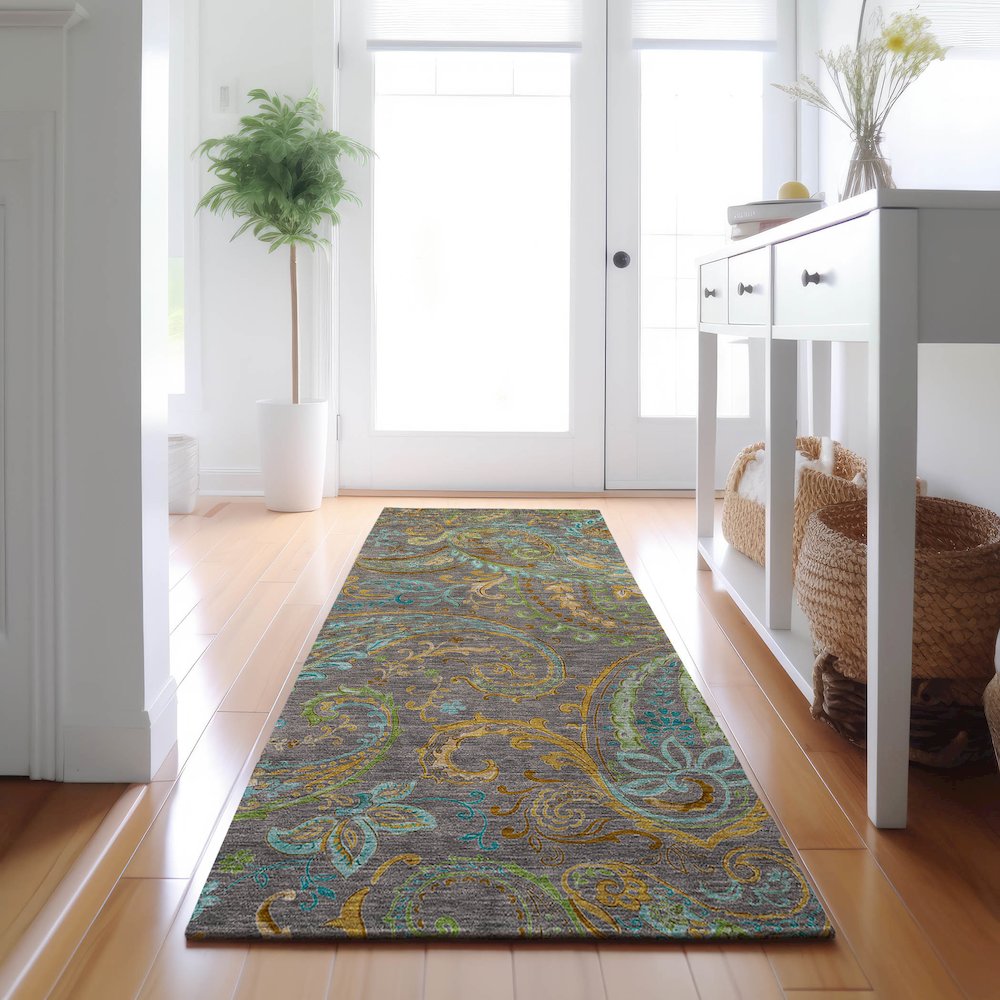 Premium Machine Washable Mayfield  Taupe 2'3" x 7'6" Runner Rug. Picture 5