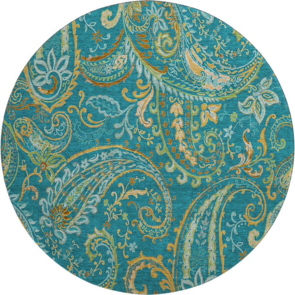 Premium Machine Washable Mayfield  Teal 8' x 8' Round Rug. Picture 1