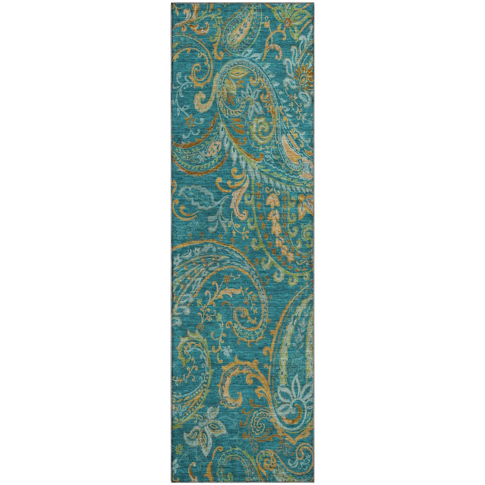 Premium Machine Washable Mayfield  Teal 2'3" x 7'6" Runner Rug. Picture 1