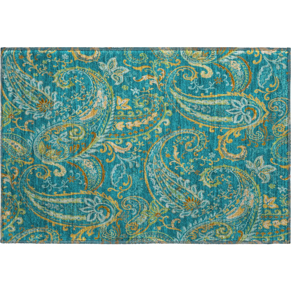 Premium Machine Washable Mayfield  Teal 1'8" x 2'6" Rug. Picture 1