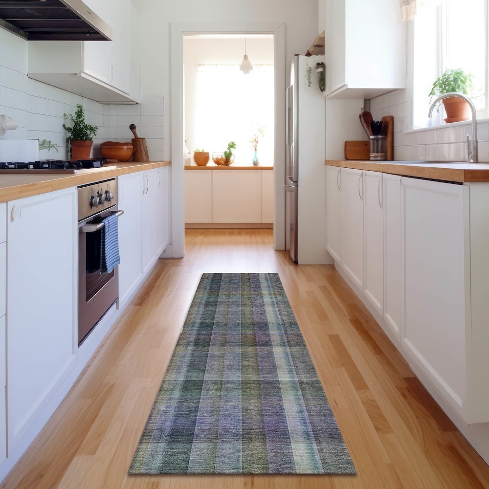 Premium Machine Washable Mayfield  Green 2'3" x 7'6" Runner Rug. Picture 5