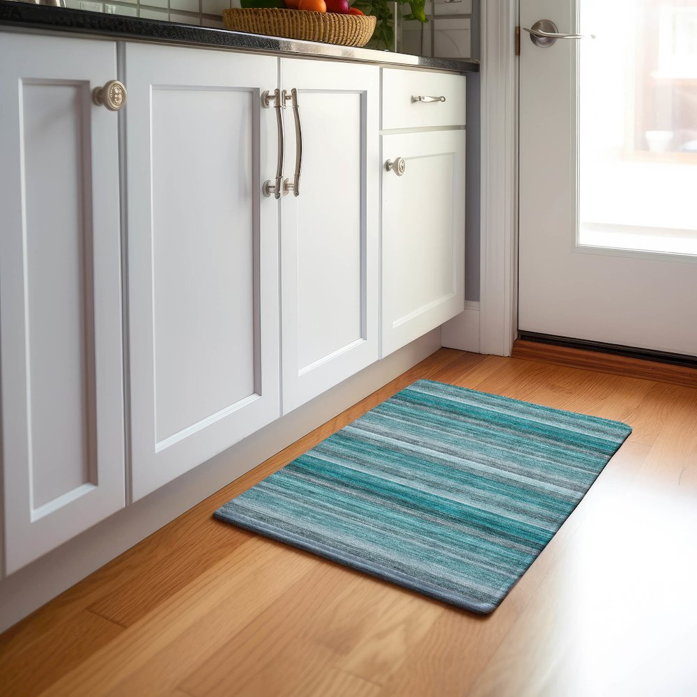 Premium Machine Washable Mayfield  Teal 1'8" x 2'6" Rug. Picture 5