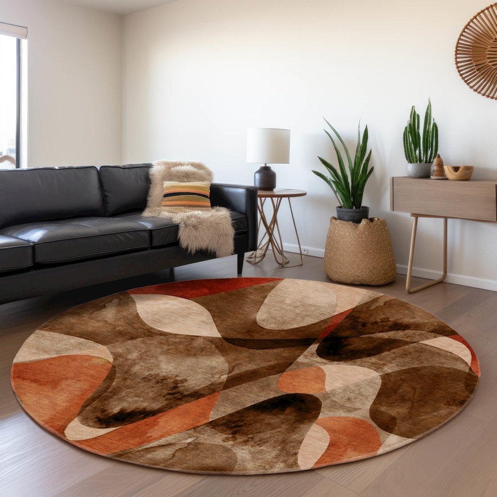 Premium Machine Washable Mayfield  Chocolate 8' x 8' Round Rug. Picture 5