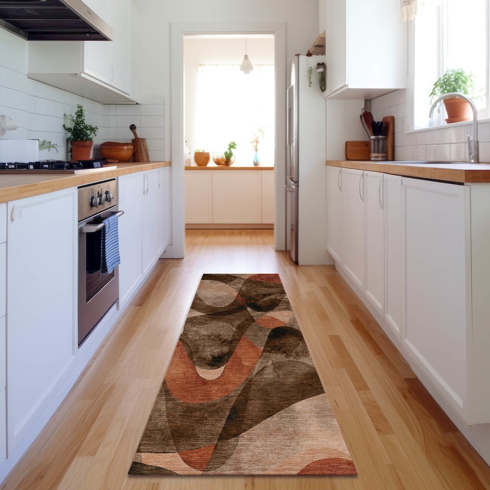 Premium Machine Washable Mayfield  Chocolate 2'3" x 7'6" Runner Rug. Picture 5