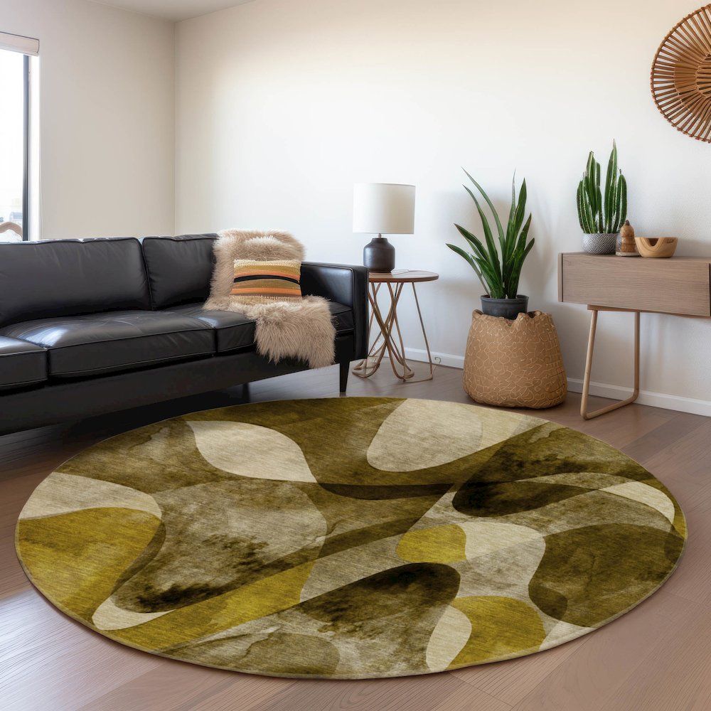 Premium Machine Washable Mayfield  Coffee 8' x 8' Round Rug. Picture 5