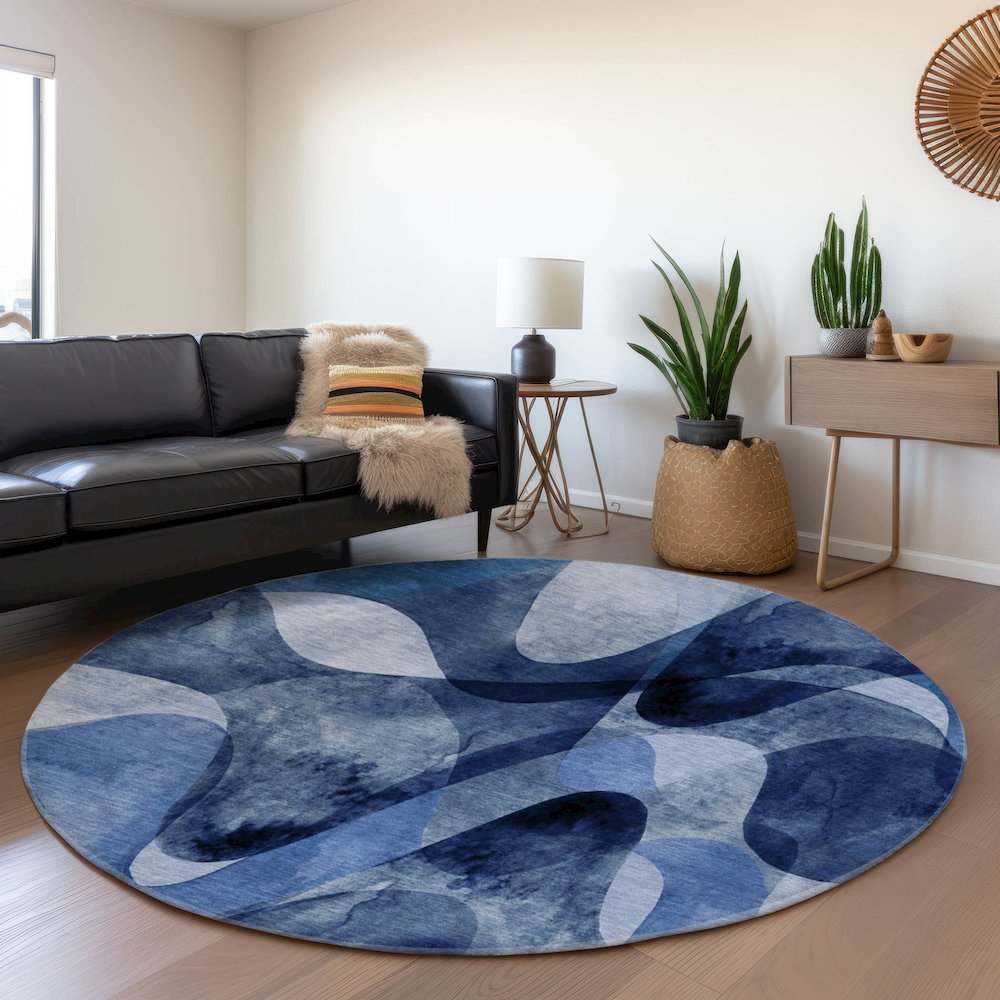 Premium Machine Washable Mayfield  Navy 8' x 8' Round Rug. Picture 5