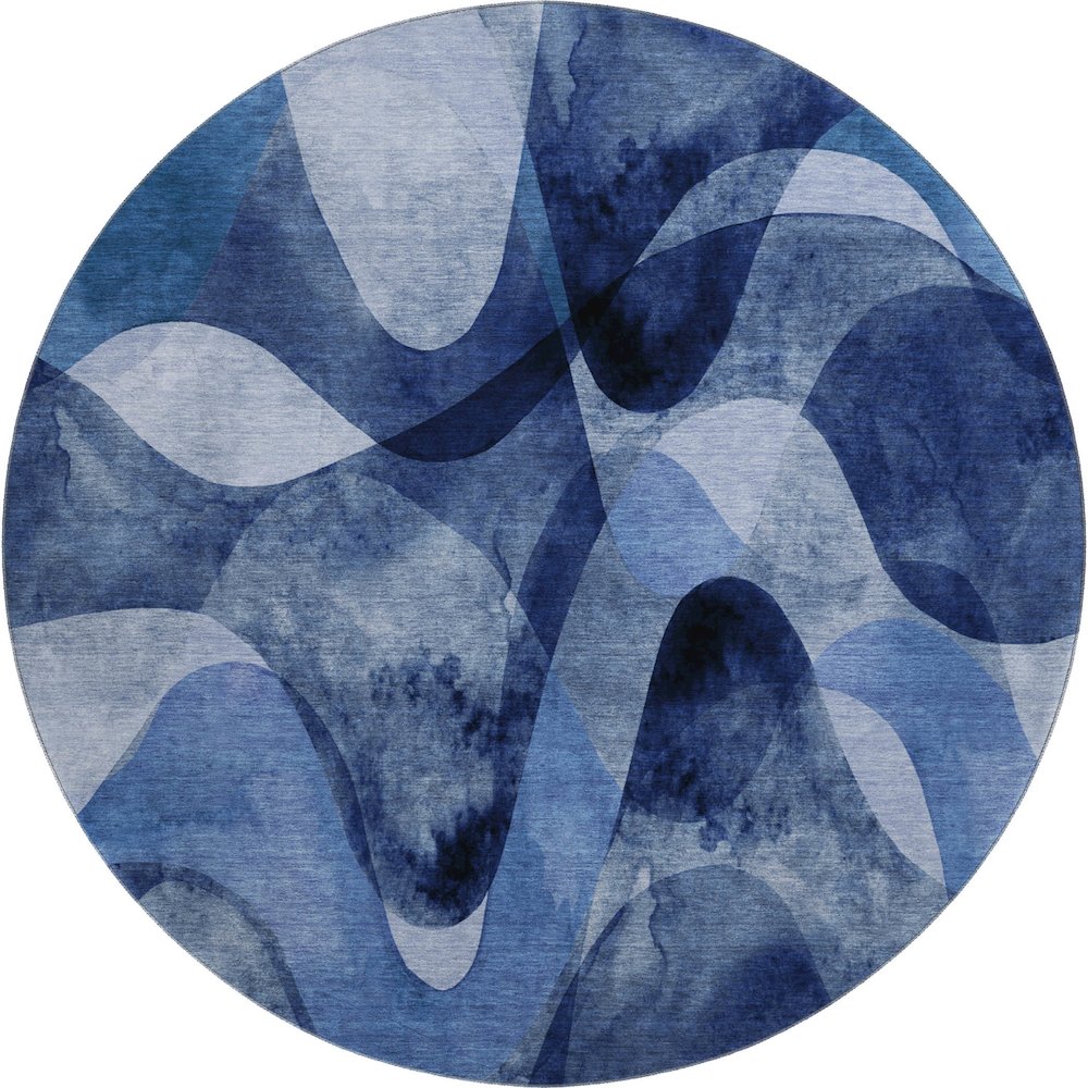 Premium Machine Washable Mayfield  Navy 8' x 8' Round Rug. Picture 1