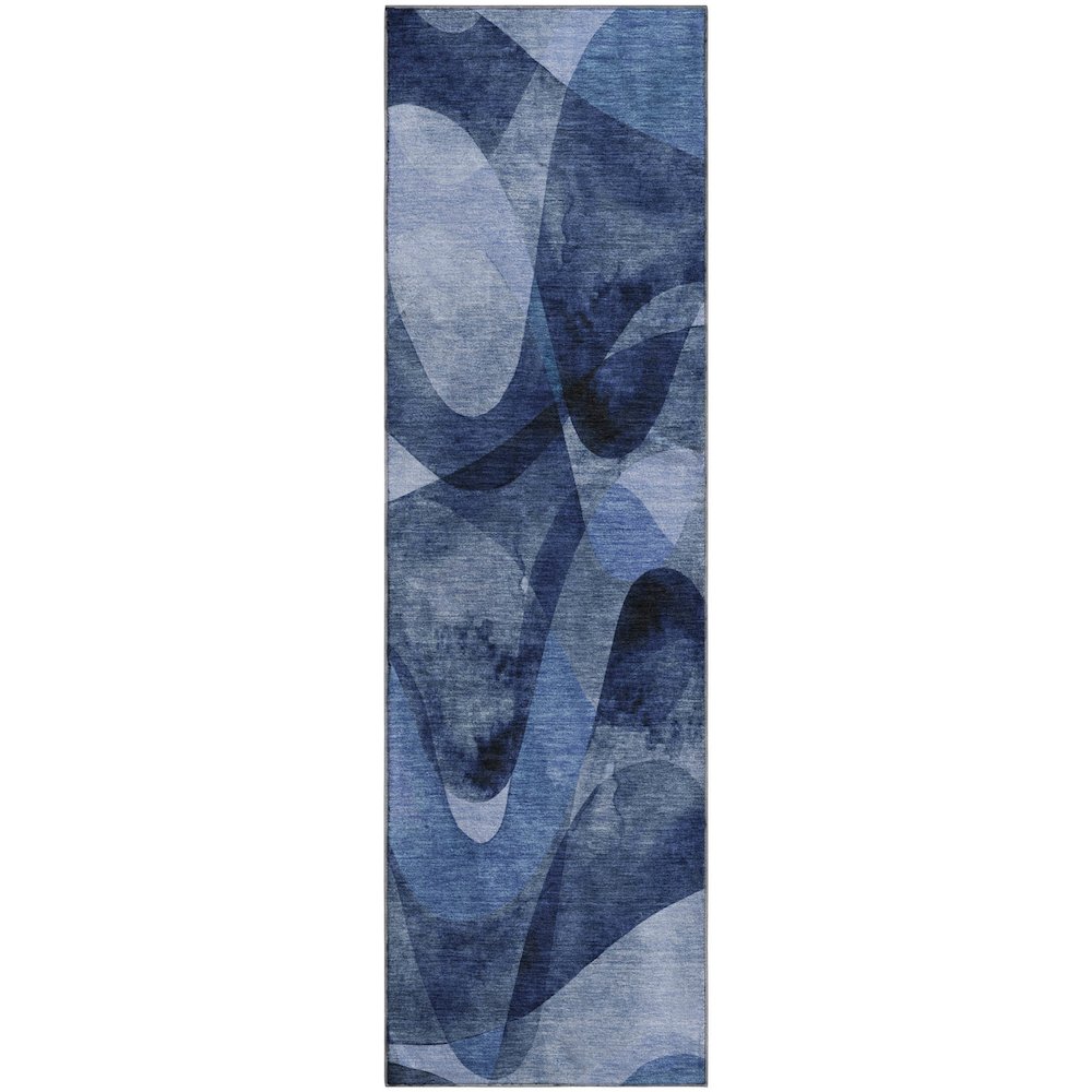 Premium Machine Washable Mayfield  Navy 2'3" x 7'6" Runner Rug. Picture 1