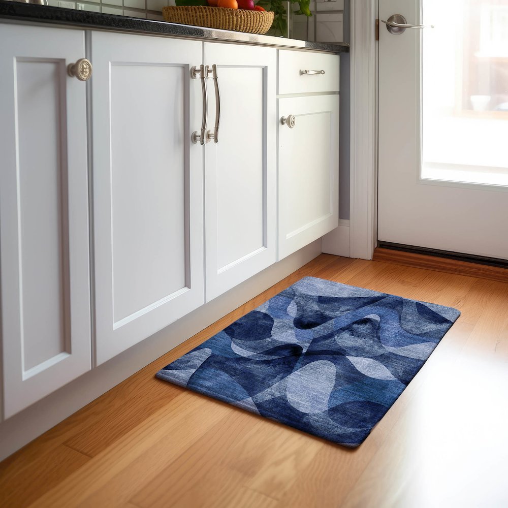 Premium Machine Washable Mayfield  Navy 1'8" x 2'6" Rug. Picture 5