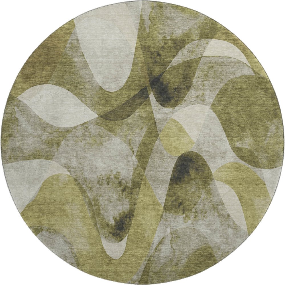 Premium Machine Washable Mayfield  Olive 8' x 8' Round Rug. Picture 1
