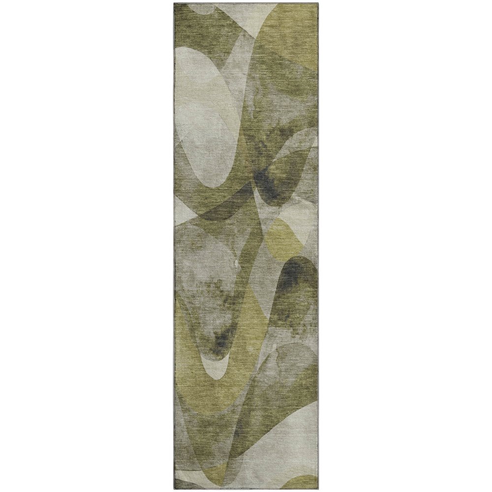Premium Machine Washable Mayfield  Olive 2'3" x 7'6" Runner Rug. Picture 1