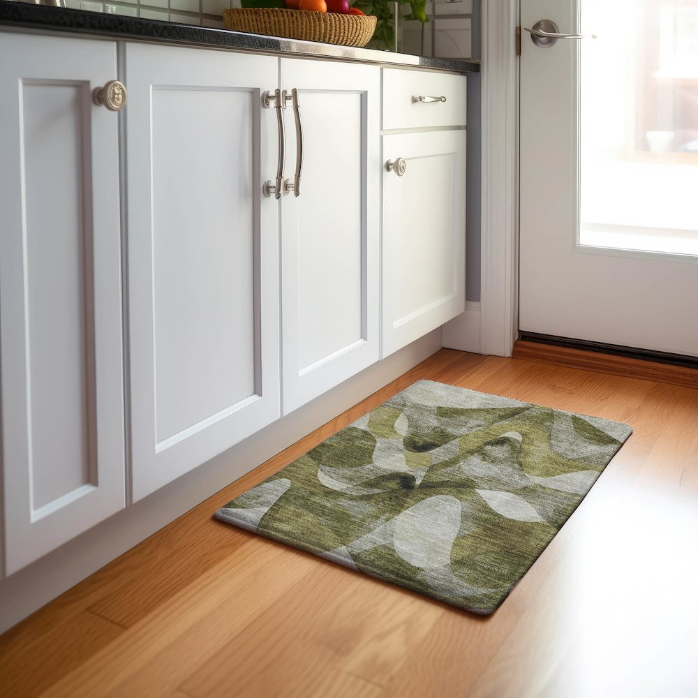 Premium Machine Washable Mayfield  Olive 1'8" x 2'6" Rug. Picture 5