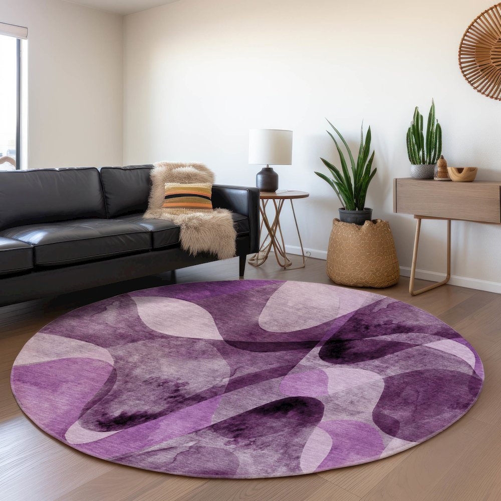 Premium Machine Washable Mayfield  Purple 8' x 8' Round Rug. Picture 5