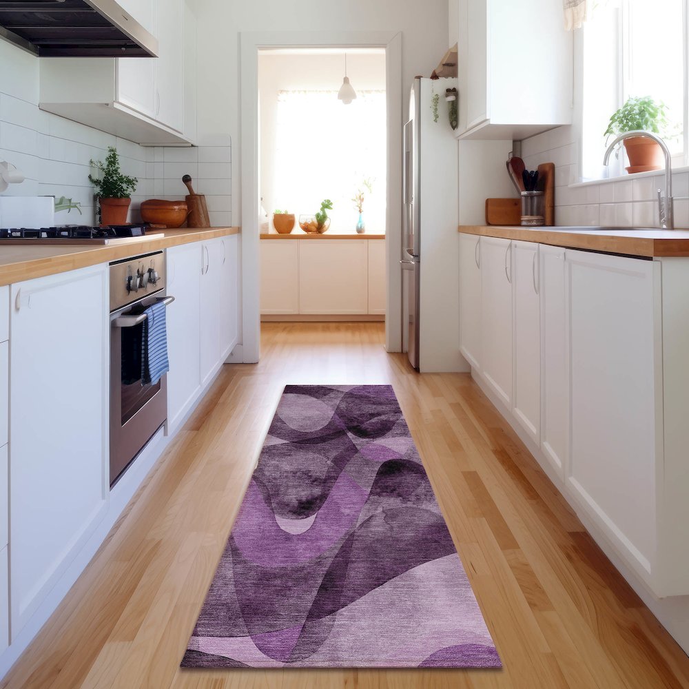 Premium Machine Washable Mayfield  Purple 2'3" x 7'6" Runner Rug. Picture 5