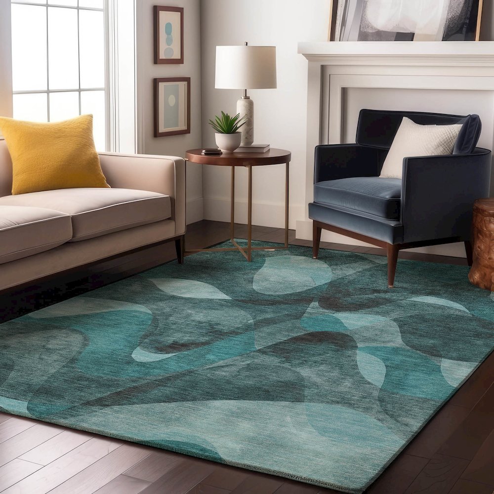 Premium Machine Washable Mayfield  Teal 2'6" x 3'10" Rug. Picture 5