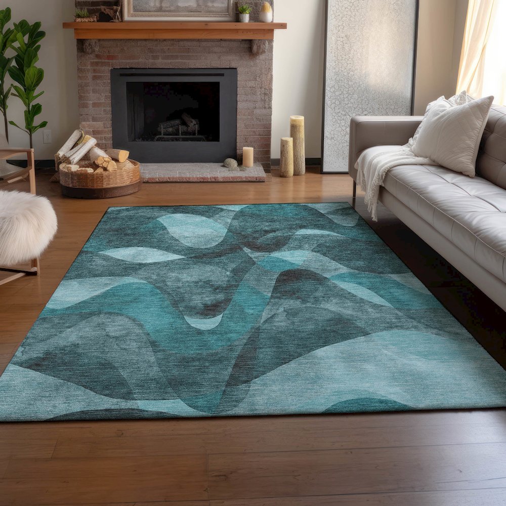 Premium Machine Washable Mayfield  Teal 2'6" x 3'10" Rug. Picture 6