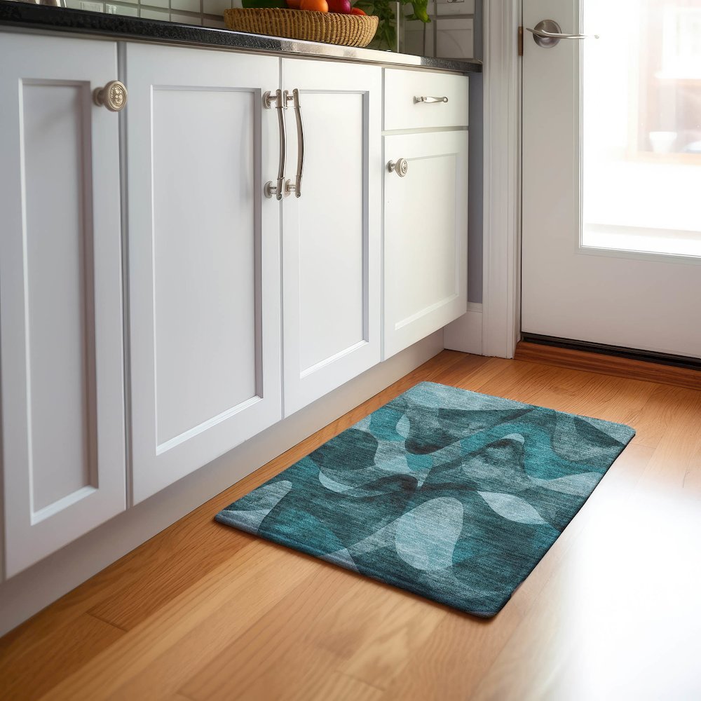Premium Machine Washable Mayfield  Teal 1'8" x 2'6" Rug. Picture 5