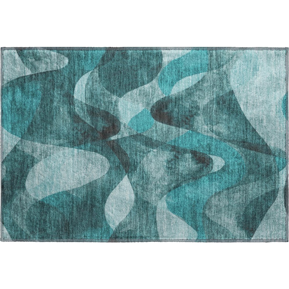 Premium Machine Washable Mayfield  Teal 1'8" x 2'6" Rug. Picture 1