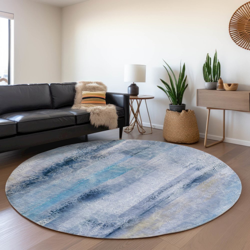 Premium Machine Washable Mayfield  Blue 8' x 8' Round Rug. Picture 5
