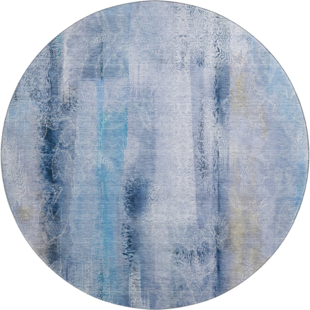 Premium Machine Washable Mayfield  Blue 8' x 8' Round Rug. Picture 1