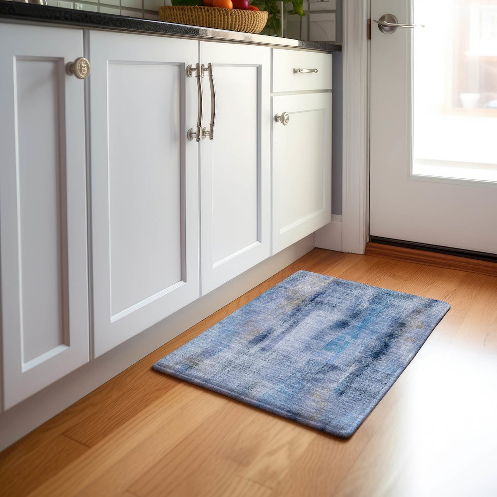 Premium Machine Washable Mayfield  Blue 1'8" x 2'6" Rug. Picture 5
