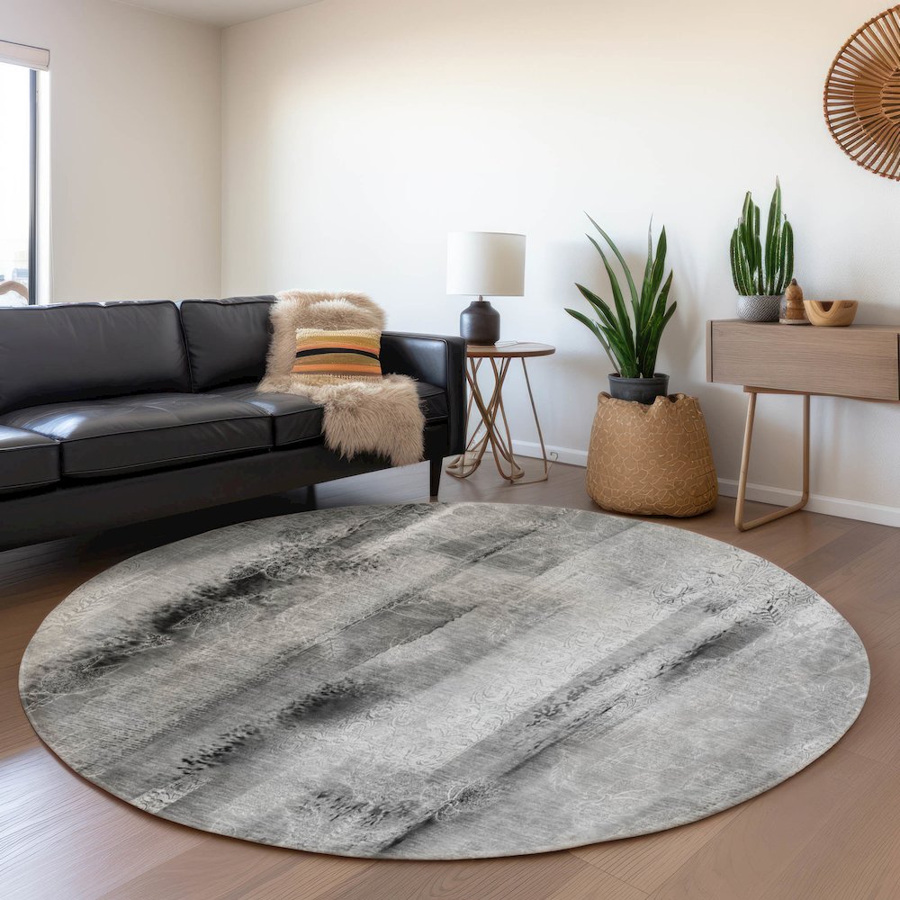 Premium Machine Washable Mayfield  Gray 8' x 8' Round Rug. Picture 5