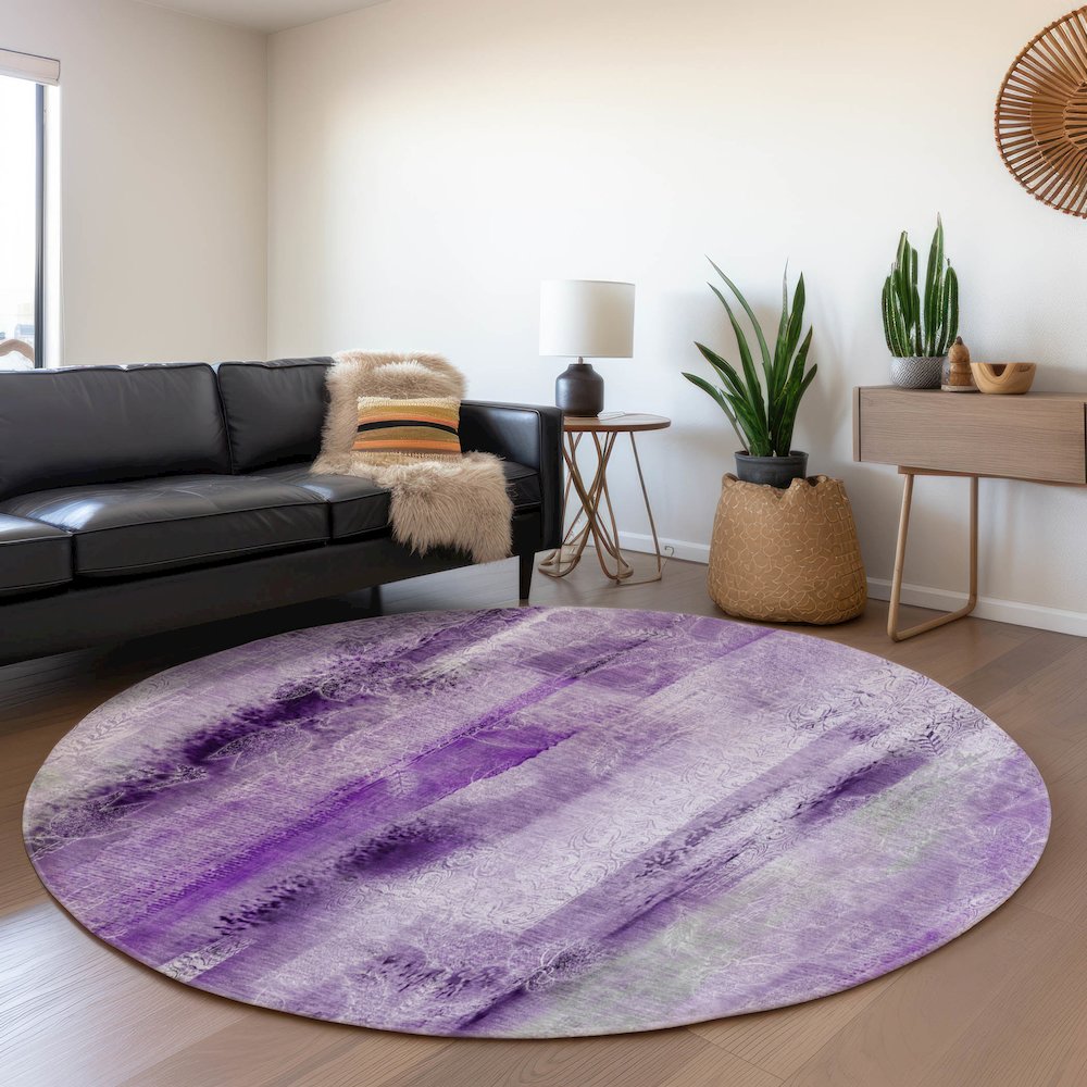 Premium Machine Washable Mayfield  Purple 8' x 8' Round Rug. Picture 5