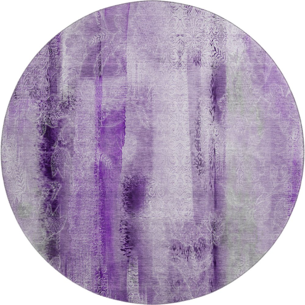 Premium Machine Washable Mayfield  Purple 8' x 8' Round Rug. Picture 1