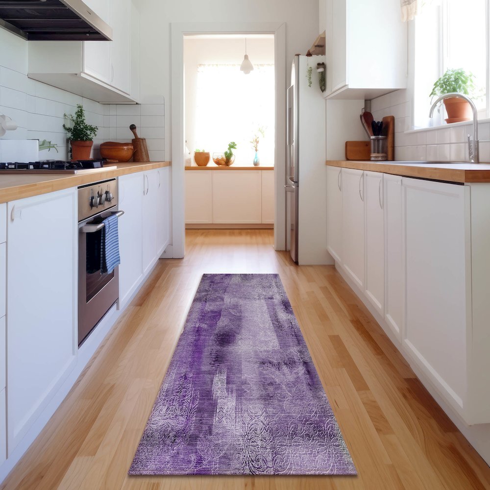 Premium Machine Washable Mayfield  Purple 2'3" x 7'6" Runner Rug. Picture 5