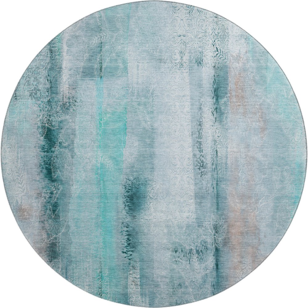 Premium Machine Washable Mayfield  Teal 8' x 8' Round Rug. Picture 1