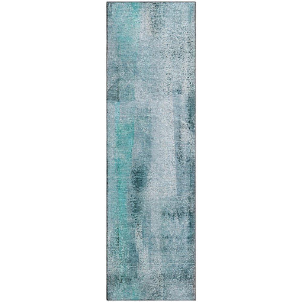 Premium Machine Washable Mayfield  Teal 2'3" x 7'6" Runner Rug. Picture 1