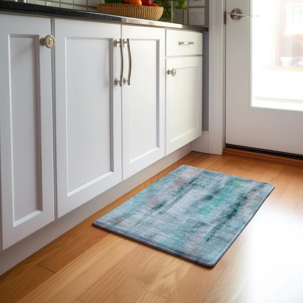 Premium Machine Washable Mayfield  Teal 1'8" x 2'6" Rug. Picture 5