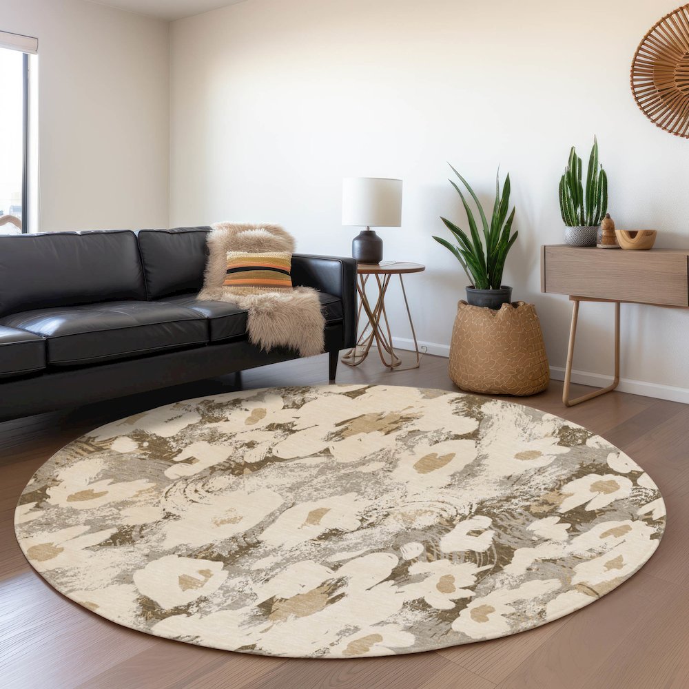 Premium Machine Washable Mayfield  Khaki 8' x 8' Round Rug. Picture 5