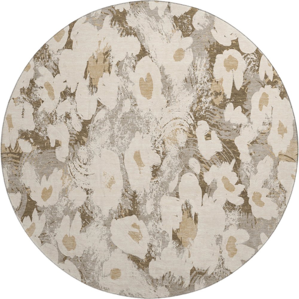 Premium Machine Washable Mayfield  Khaki 8' x 8' Round Rug. Picture 1