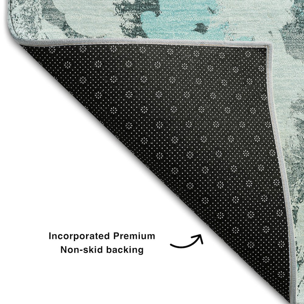 Premium Machine Washable Mayfield  Teal 1'8" x 2'6" Rug. Picture 2