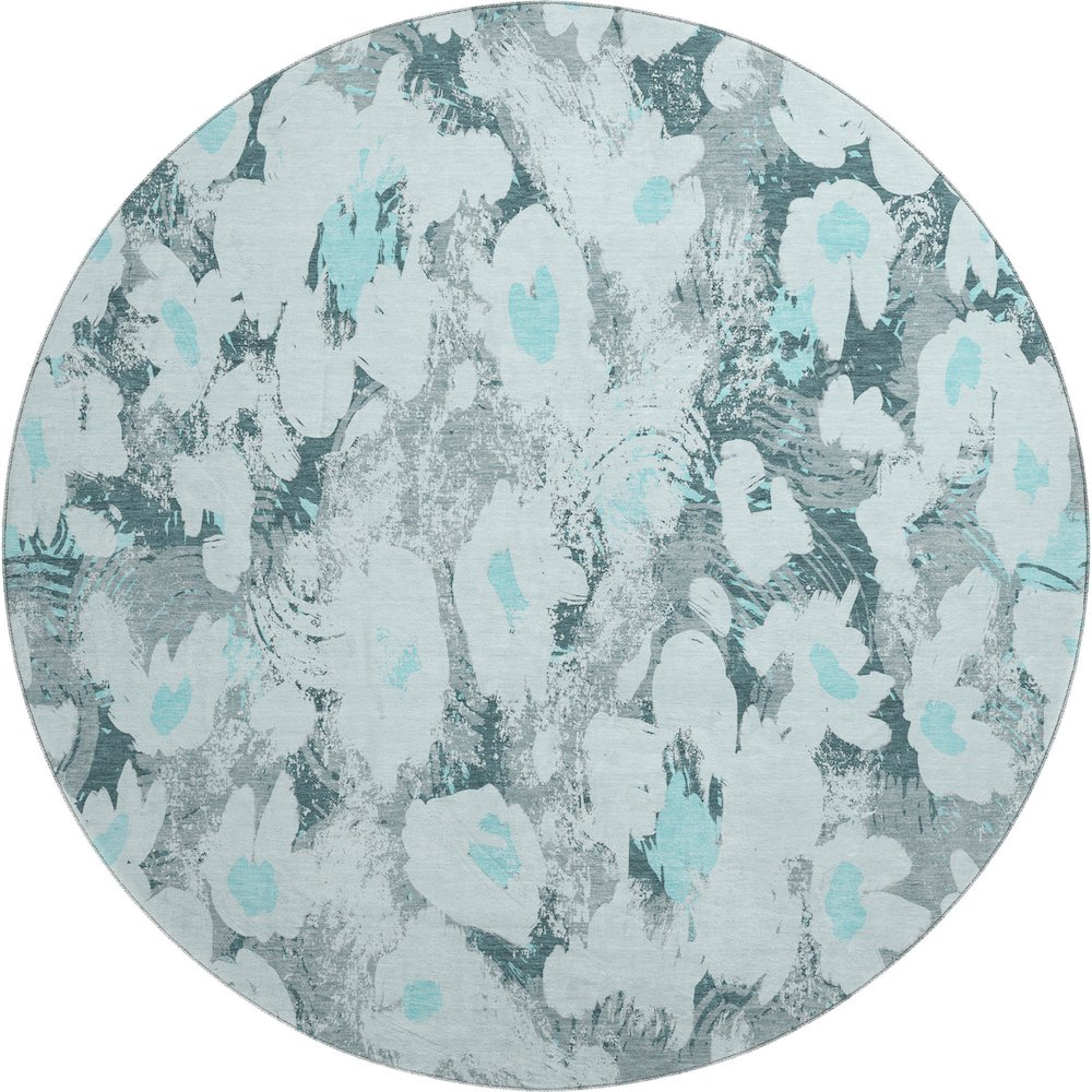 Premium Machine Washable Mayfield  Teal 8' x 8' Round Rug. Picture 1