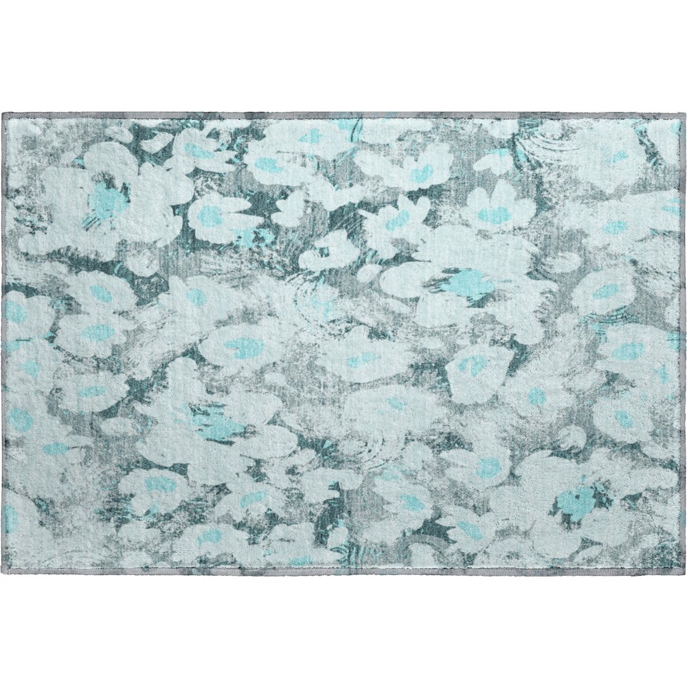 Premium Machine Washable Mayfield  Teal 1'8" x 2'6" Rug. Picture 1