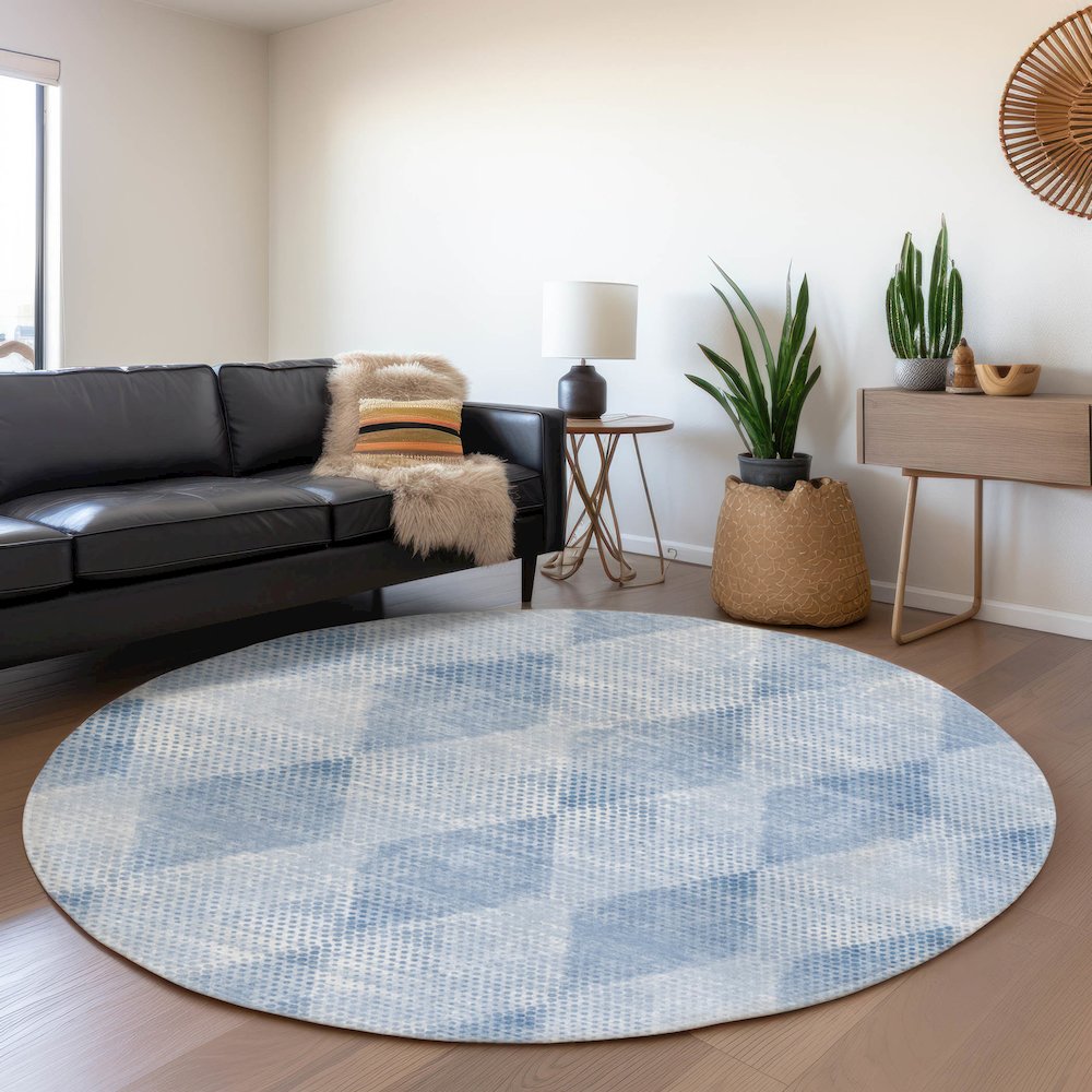 Premium Machine Washable Mayfield  Blue 8' x 8' Round Rug. Picture 5