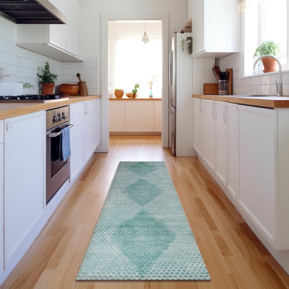Premium Machine Washable Mayfield  Teal 2'3" x 7'6" Runner Rug. Picture 5